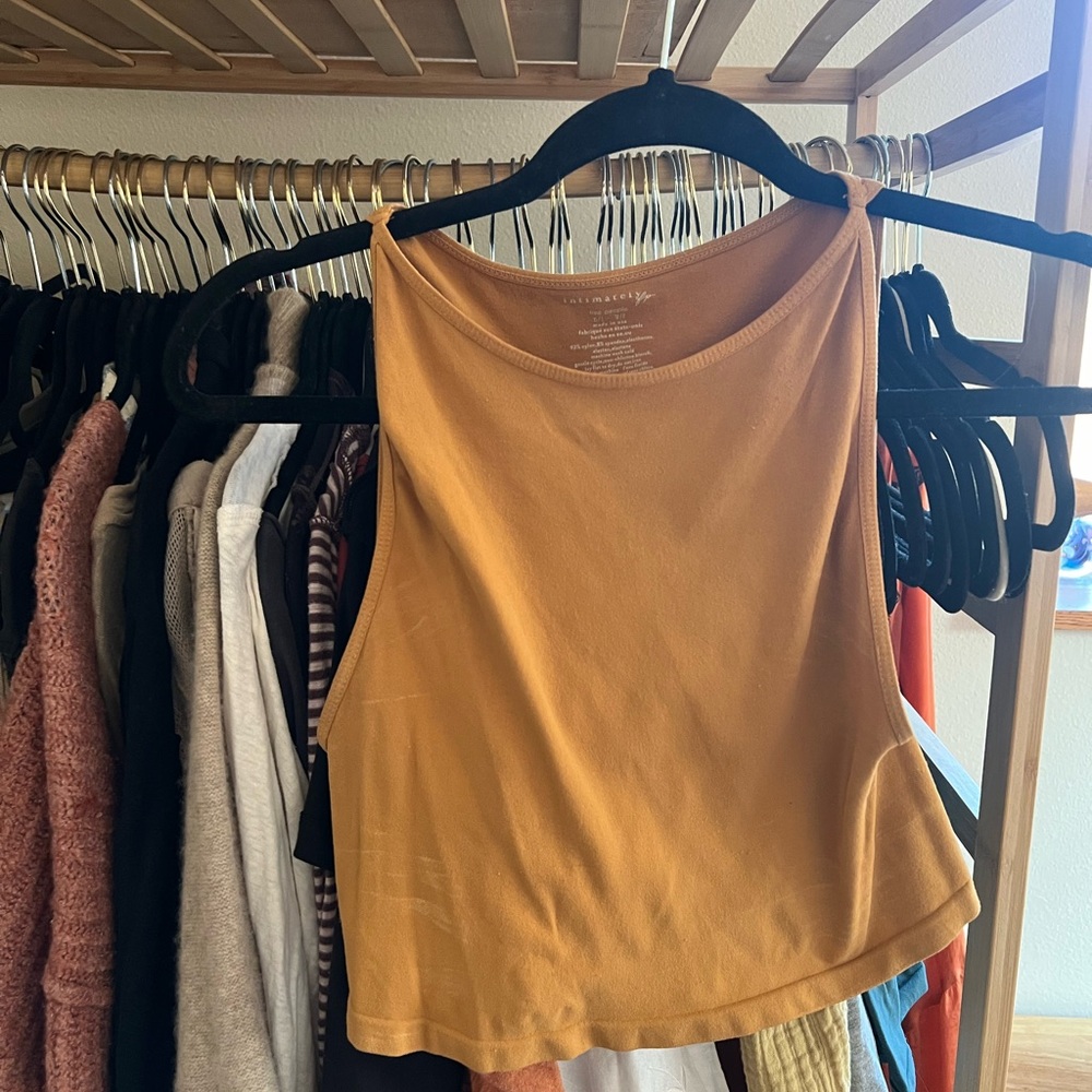 free people mustard stretchy intimacy crop tank